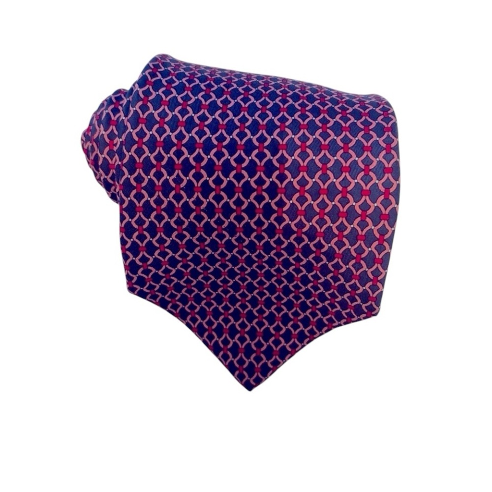 BROOK BROTHERS MAKERS silk tie Grey pink Geometric link pattern USA luxury